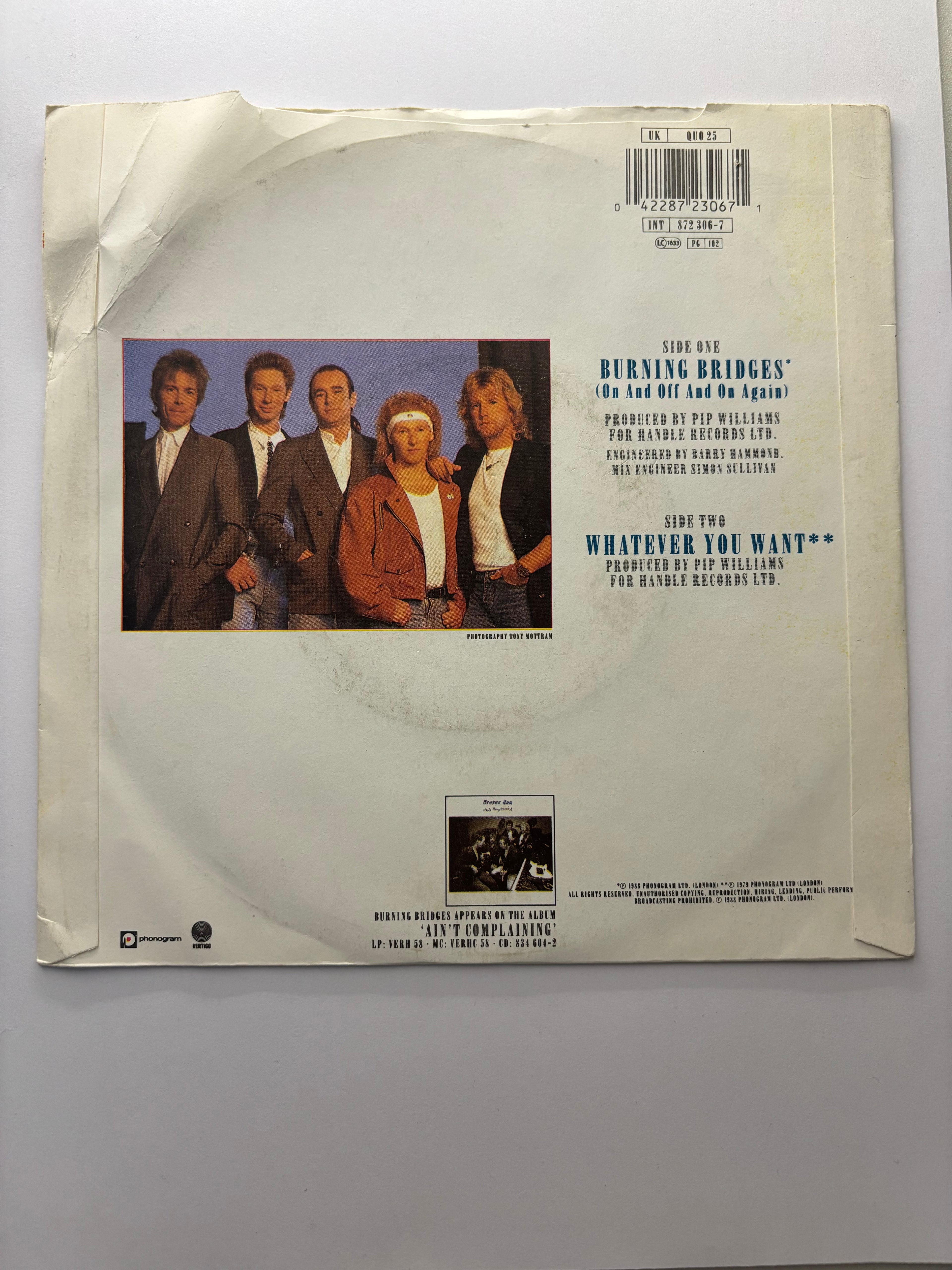 Status Quo- Burning Bridges 7’’ Vinyl Single 1988