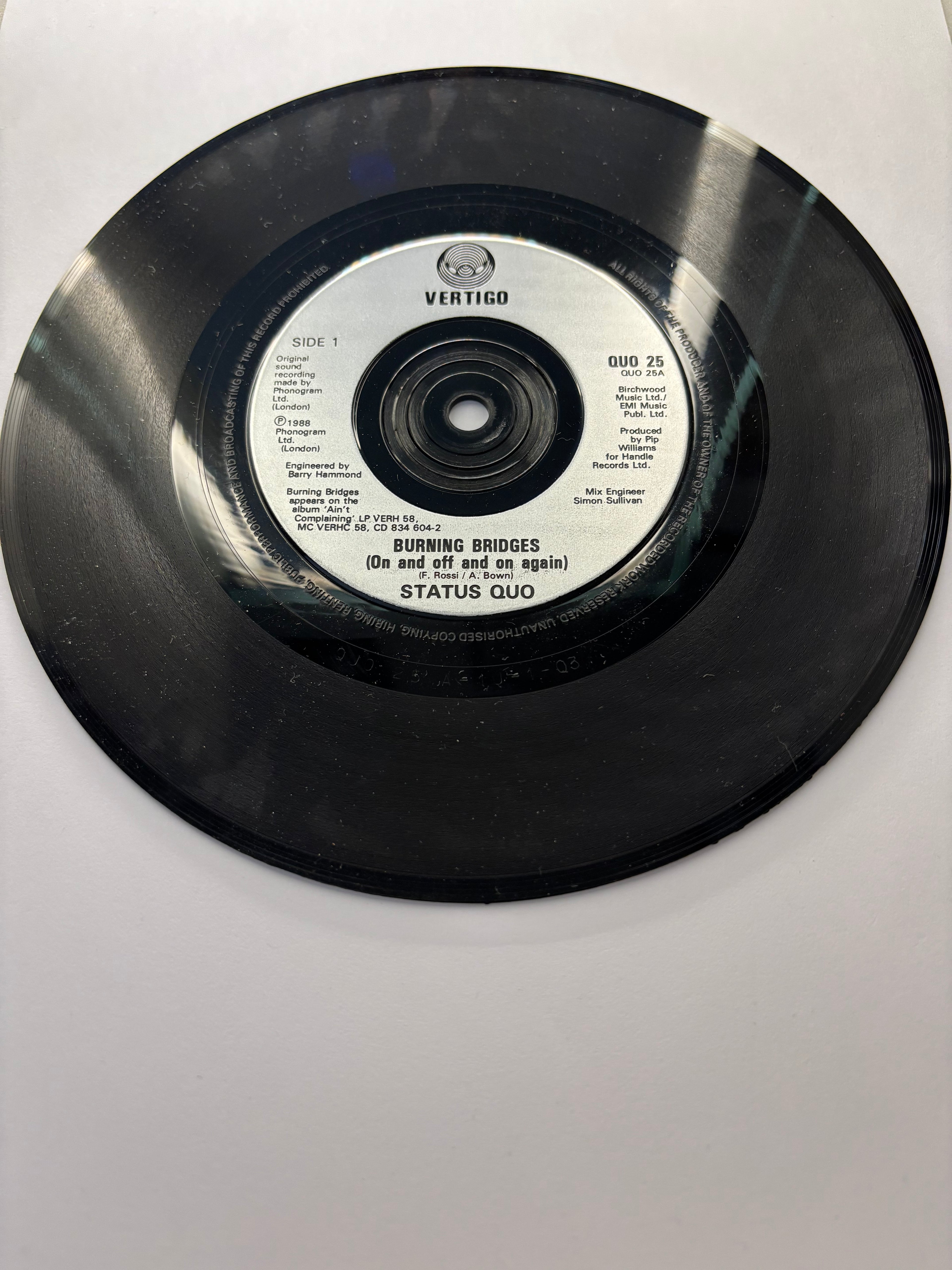 Status Quo- Burning Bridges 7’’ Vinyl Single 1988