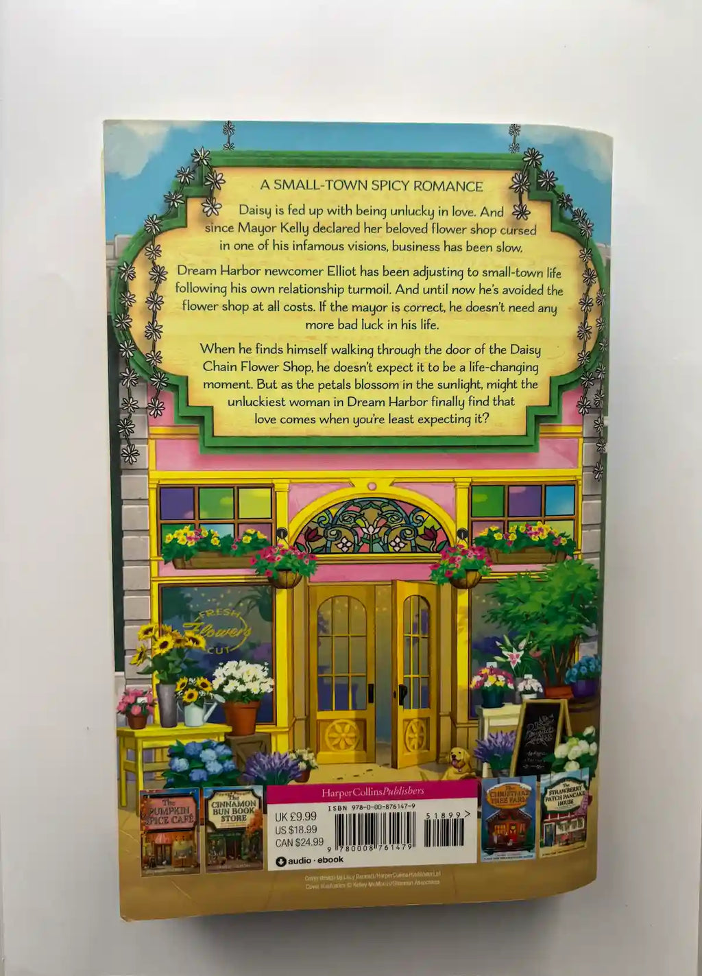 The Daisy Chain Flower Shop by Laurie Gilmore romance book back cover description UK 