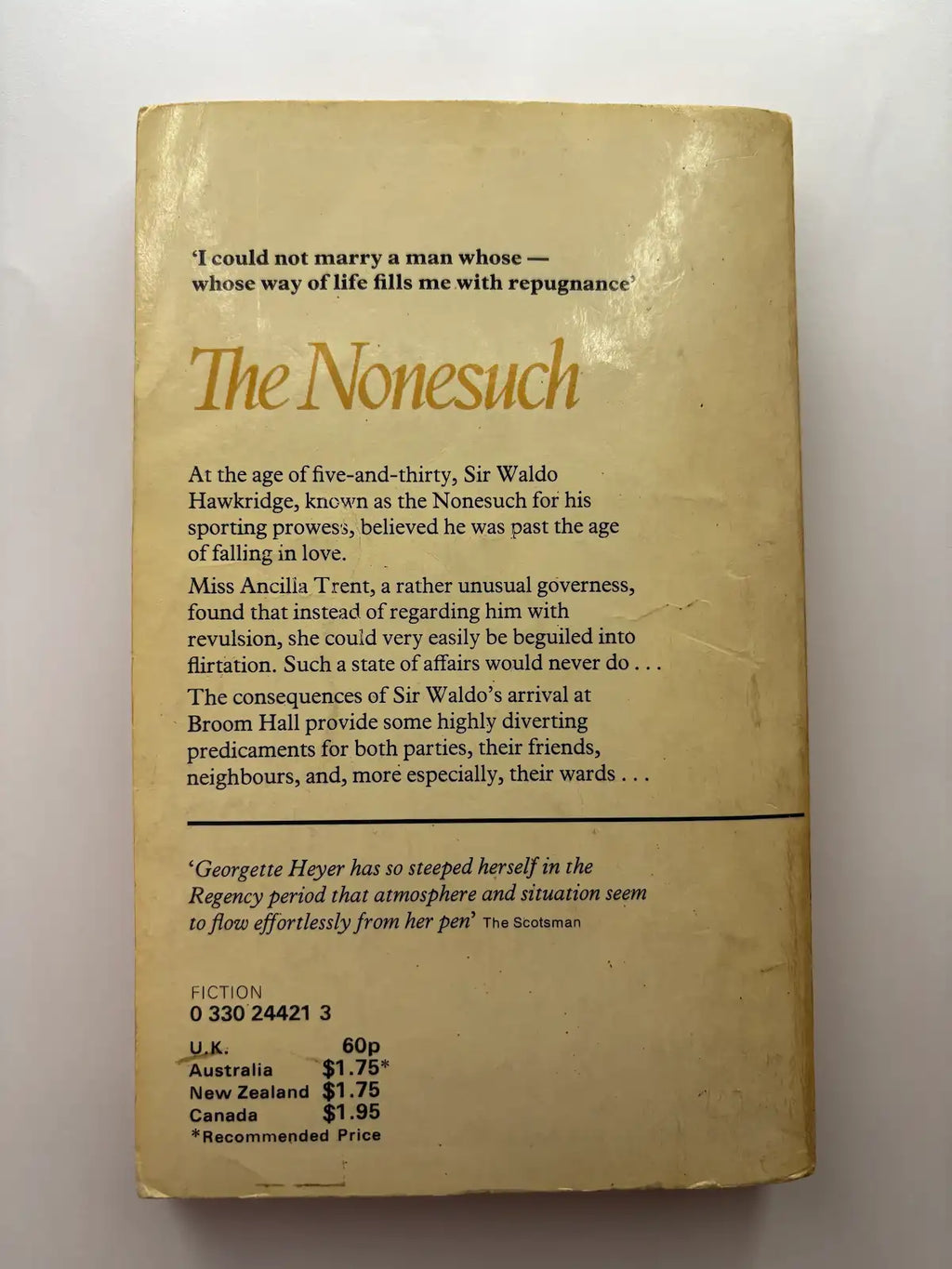The Nonesuch by Georgette Heyer historical romance book back cover description UK
