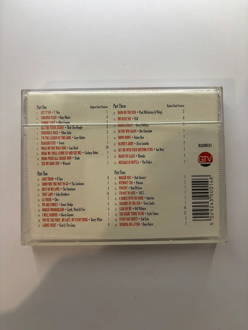 Sounds of the Seventies Cassette Tape back cover track listing UK
