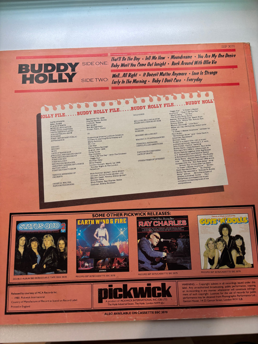 Buddy Holly Pickwick Super Stars Vinyl Album
