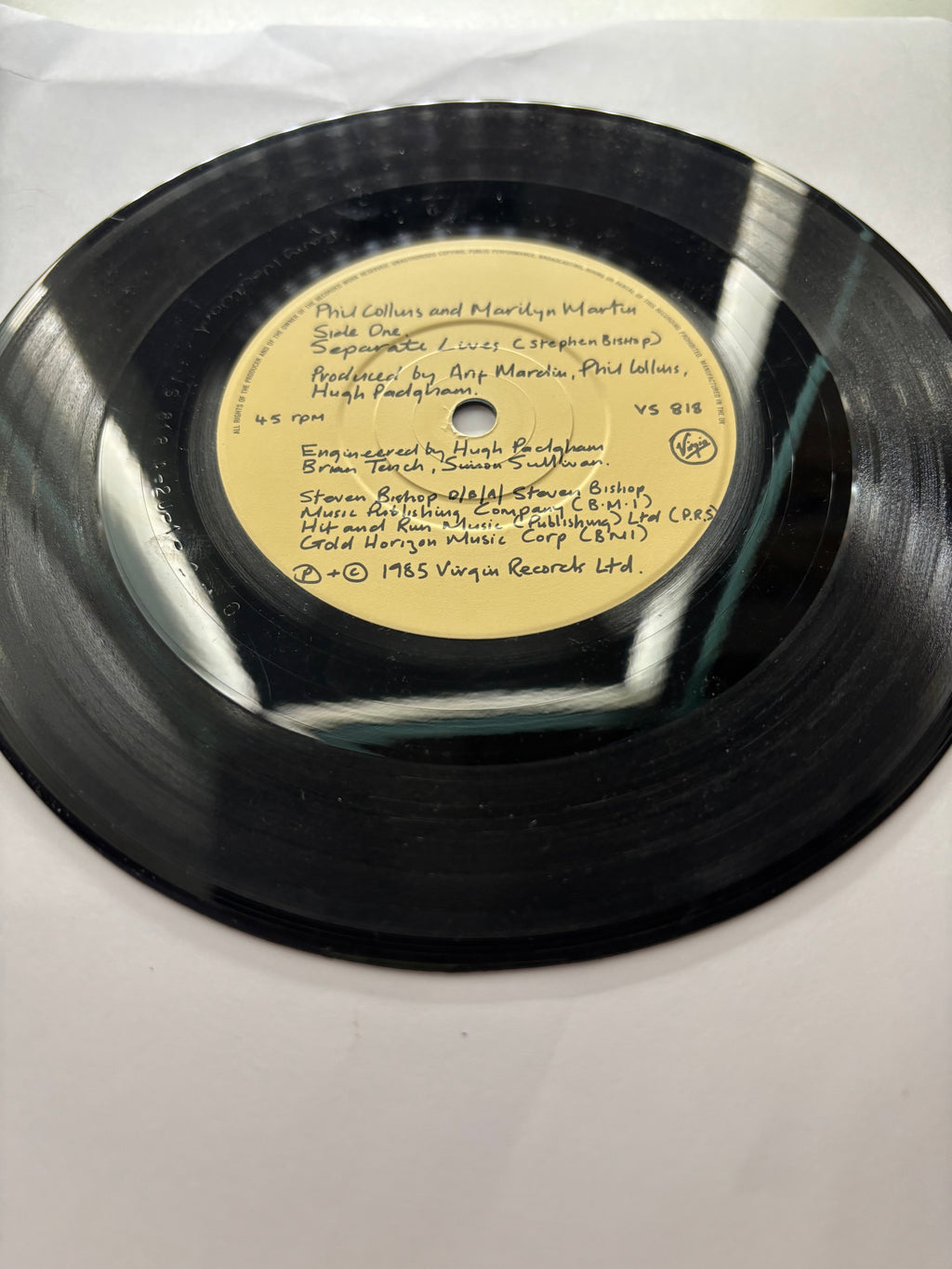 Phil Collins & Marilyn Martin- Separate Lives (from White Nights) 7’’ vinyl single 1985