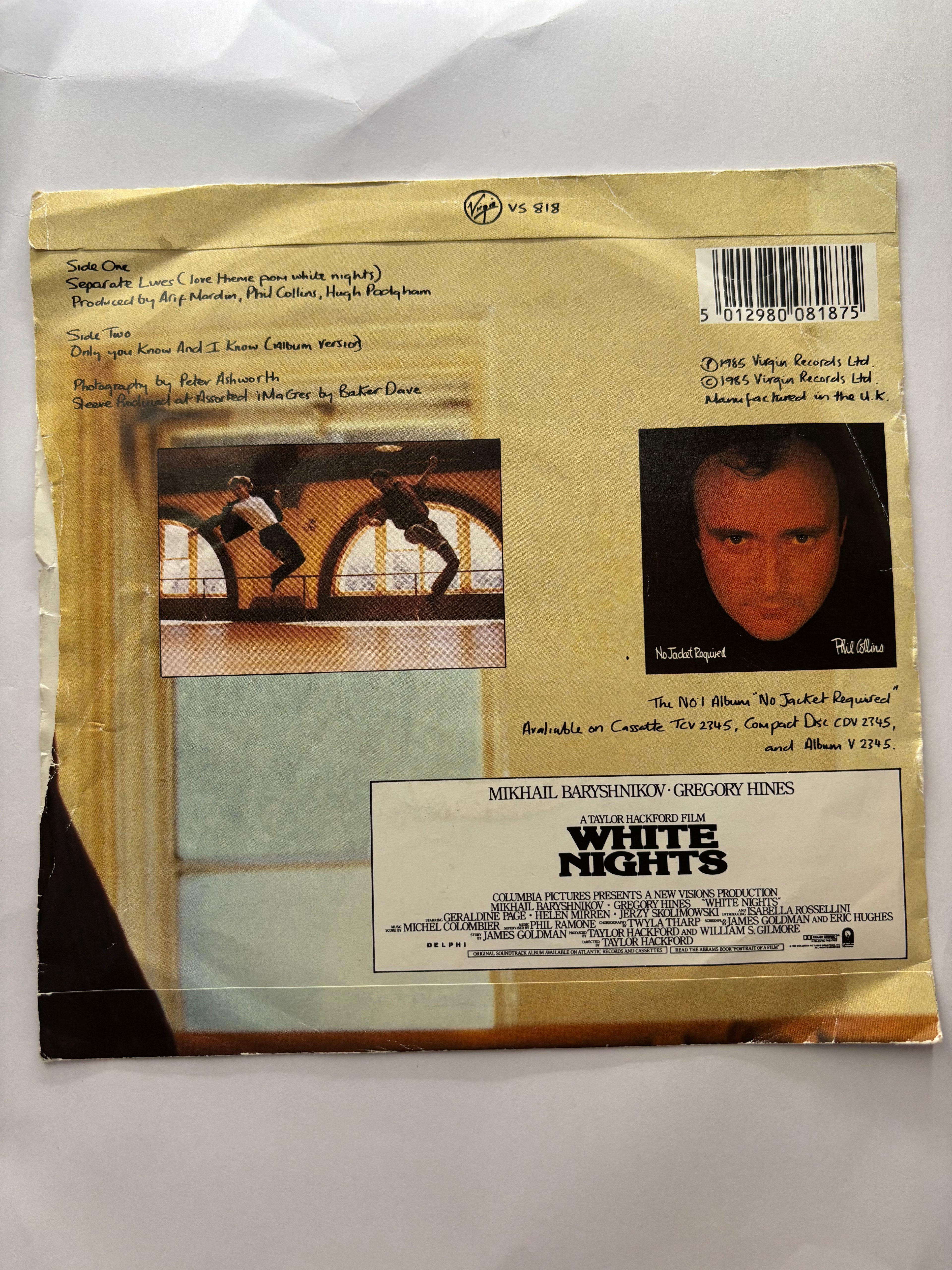 Phil Collins & Marilyn Martin- Separate Lives (from White Nights) 7’’ vinyl single 1985