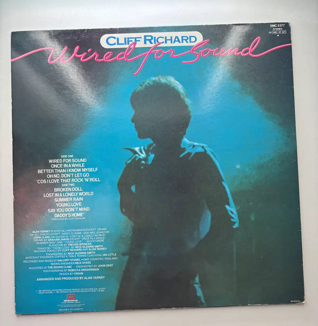 Cliff Richard Wired for Sound vinyl LP back cover track listing 1981 UK