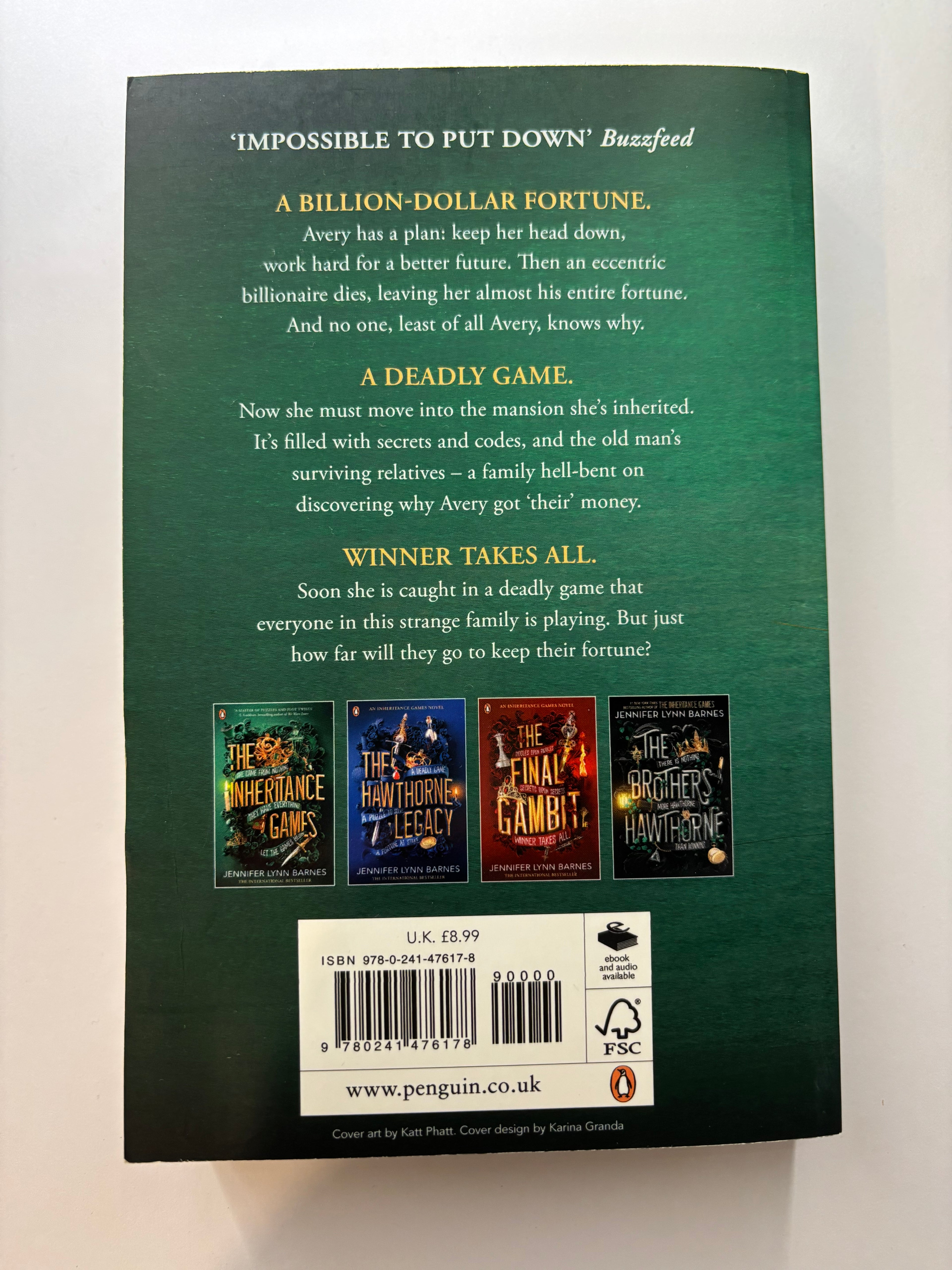 The Inheritance Games Jennifer Lynn Barnes mystery book back cover description UK