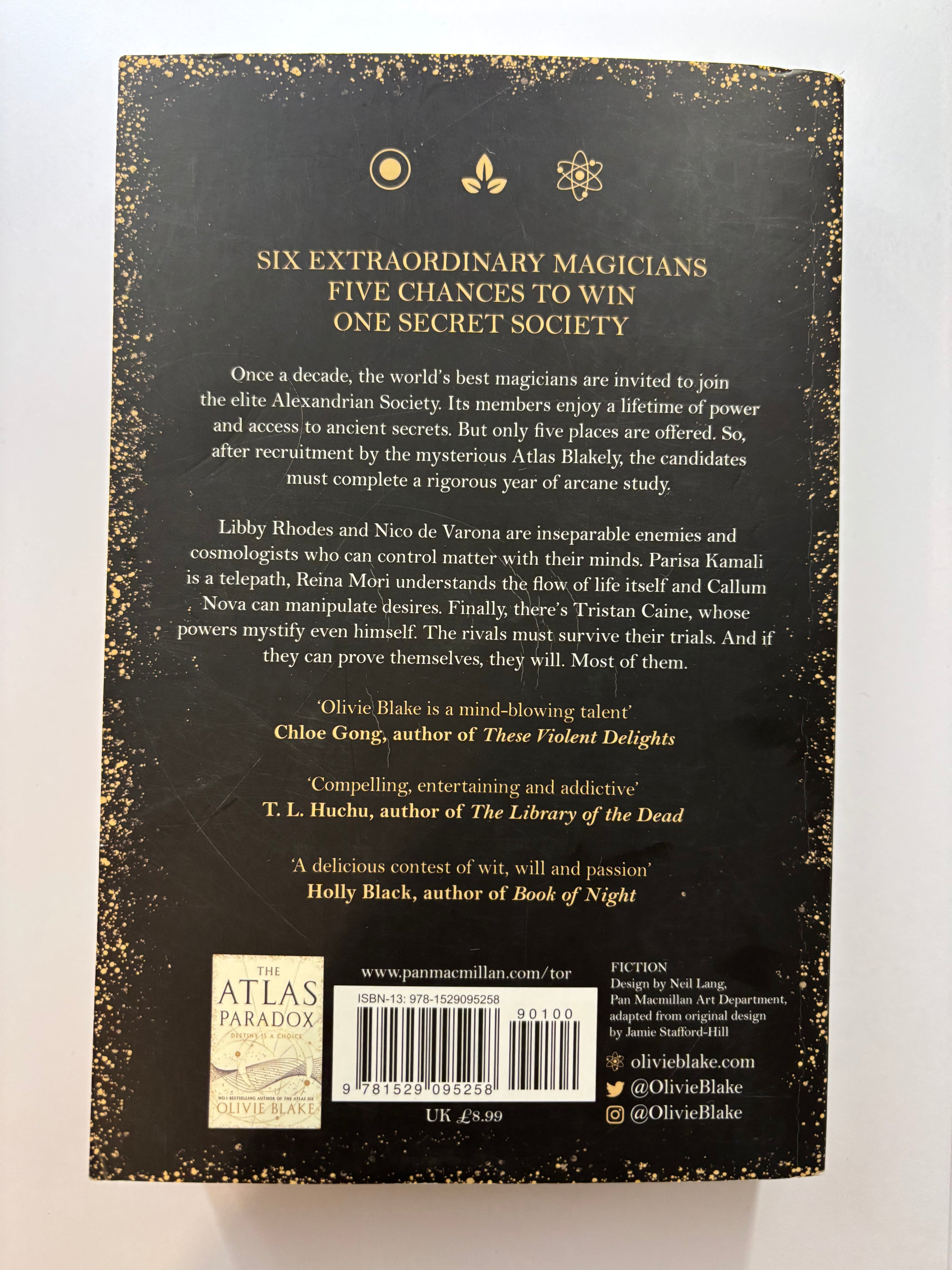 The Atlas Six by Olivie Blake fantasy book back cover description UK