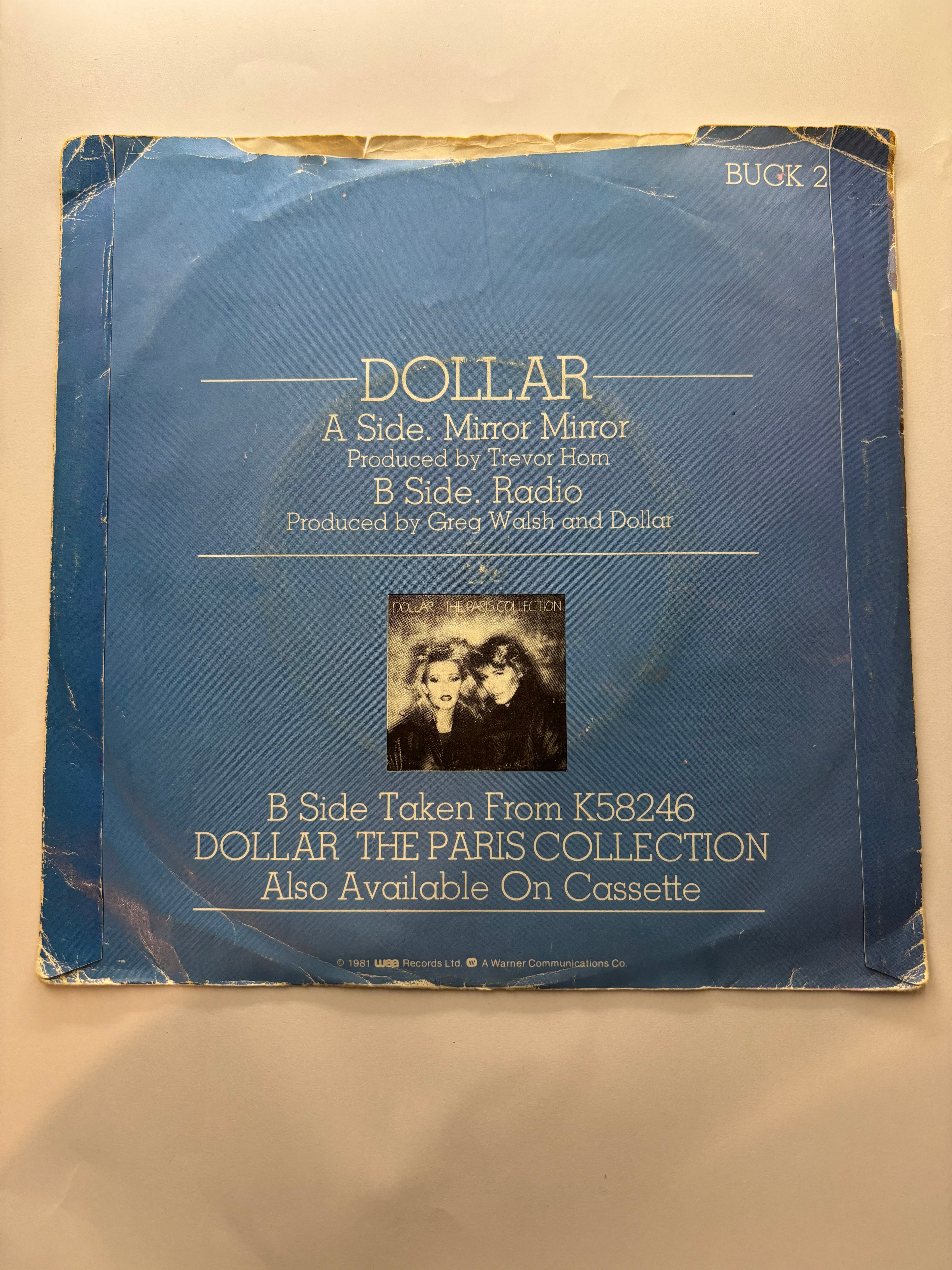 Dollar Mirror Mirror vinyl single back cover track listing 1981 UK