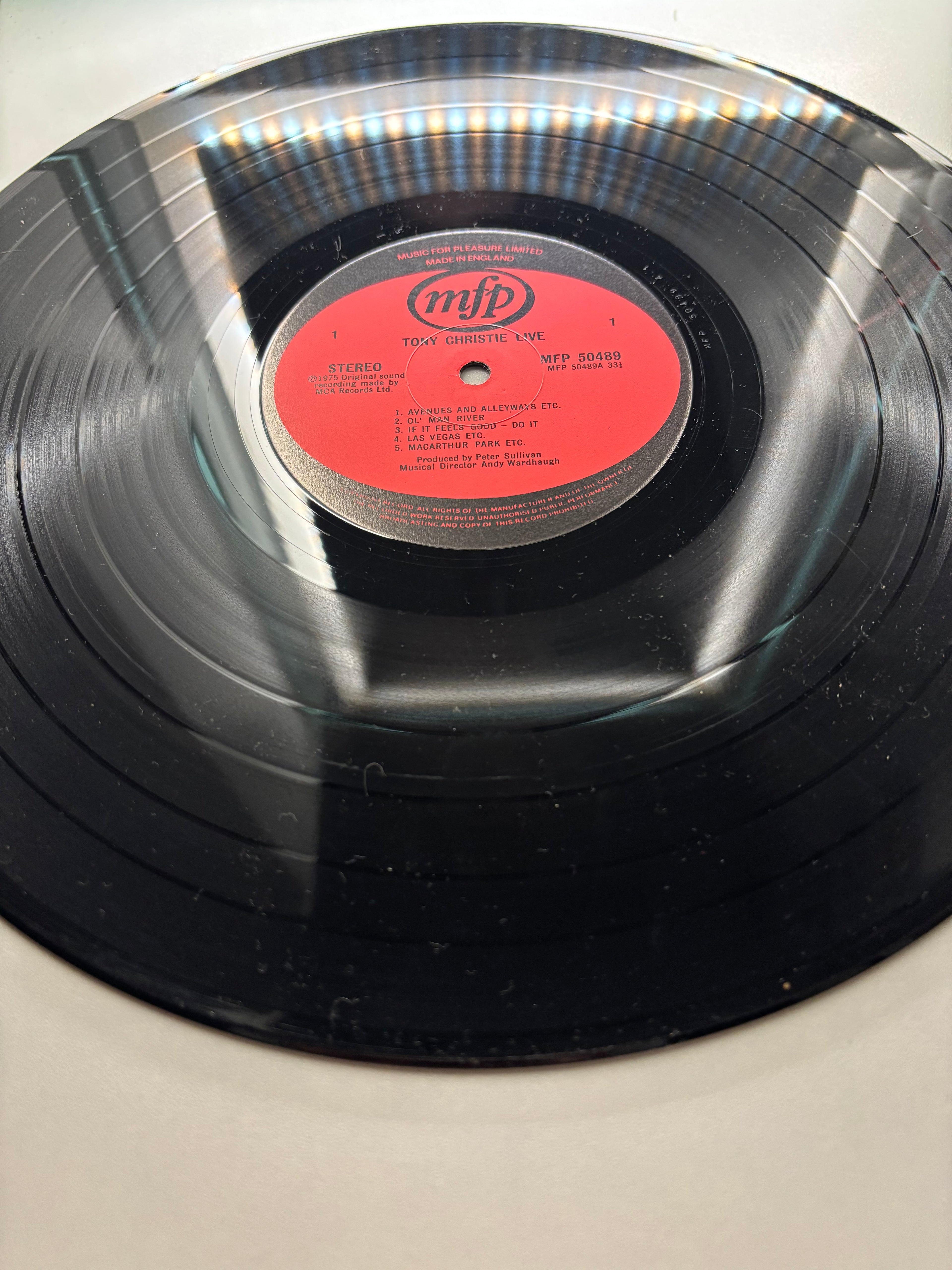 Tony Christie 20 great songs live vinyl record label MFP UK