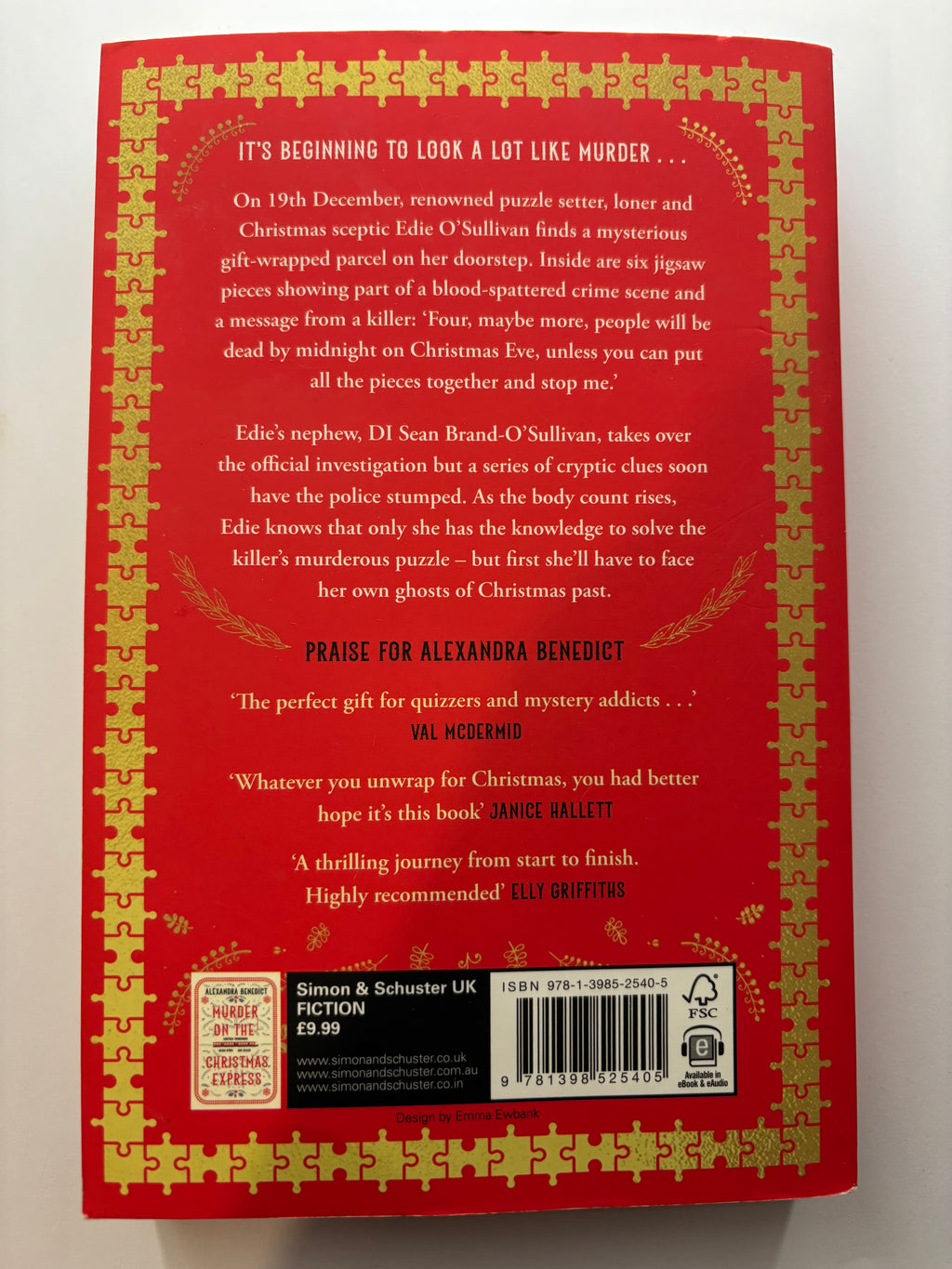 The Christmas Jigsaw Murders by Alexandra Benedict mystery book back cover description UK