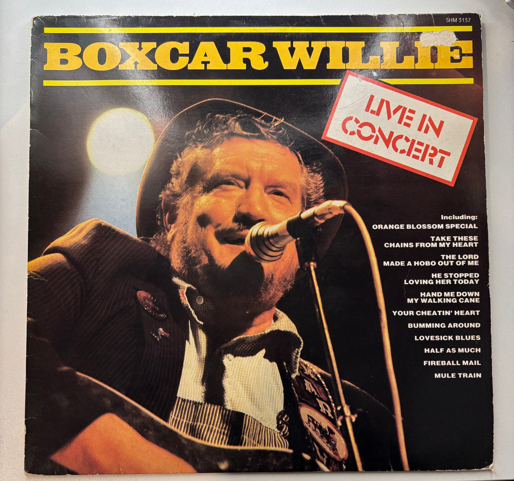 Boxcar Willie Live in Concert 1984 vinyl album front cover UK pressing 