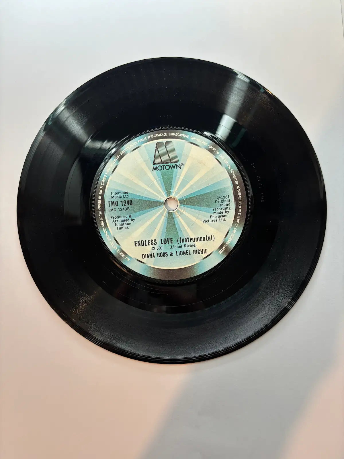 Diana Ross & Lionel Richie Endless Love vinyl record label Motown 1981 UK