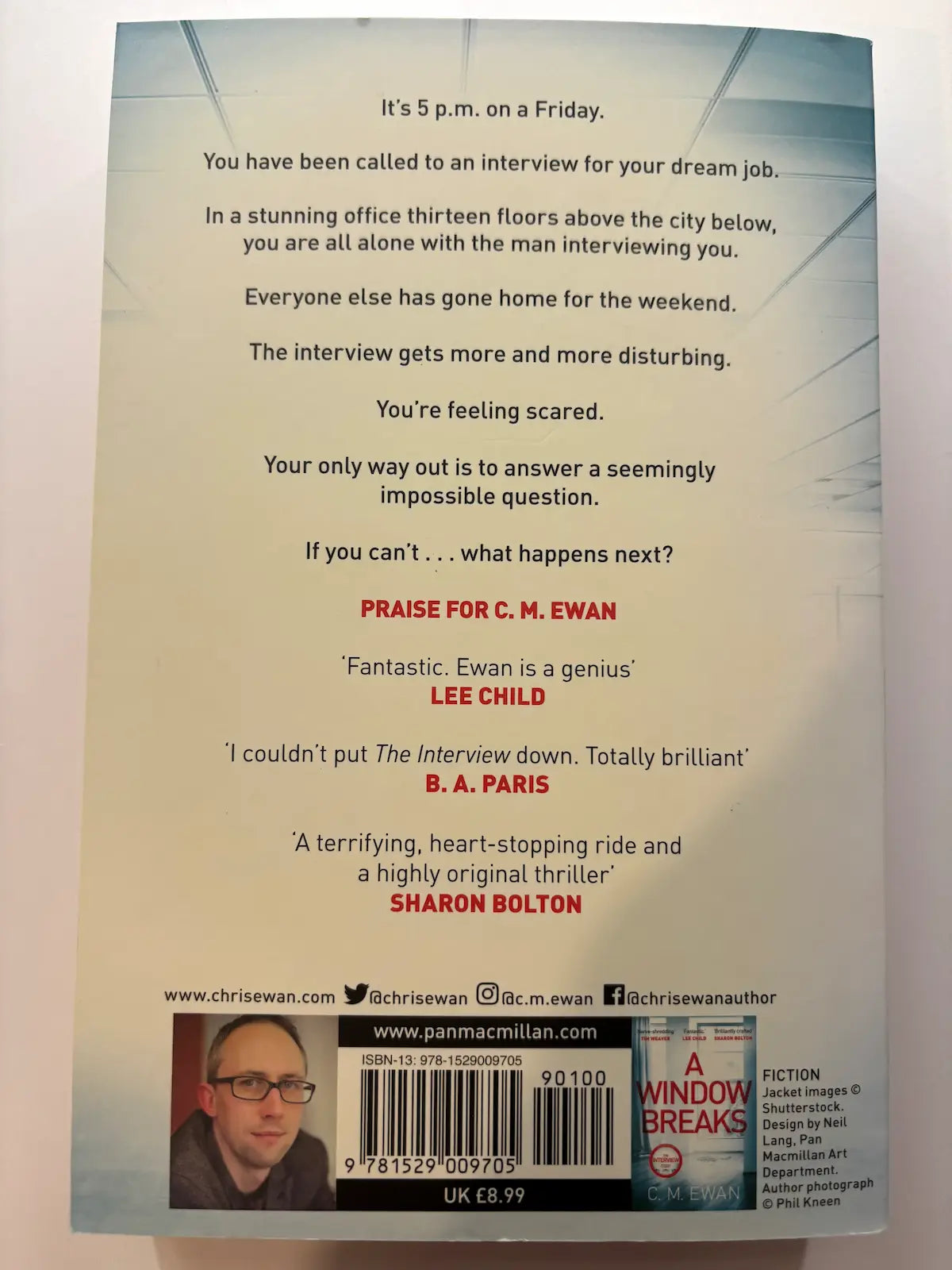 The Interview by C.M. Ewan psychological thriller book back cover description UK