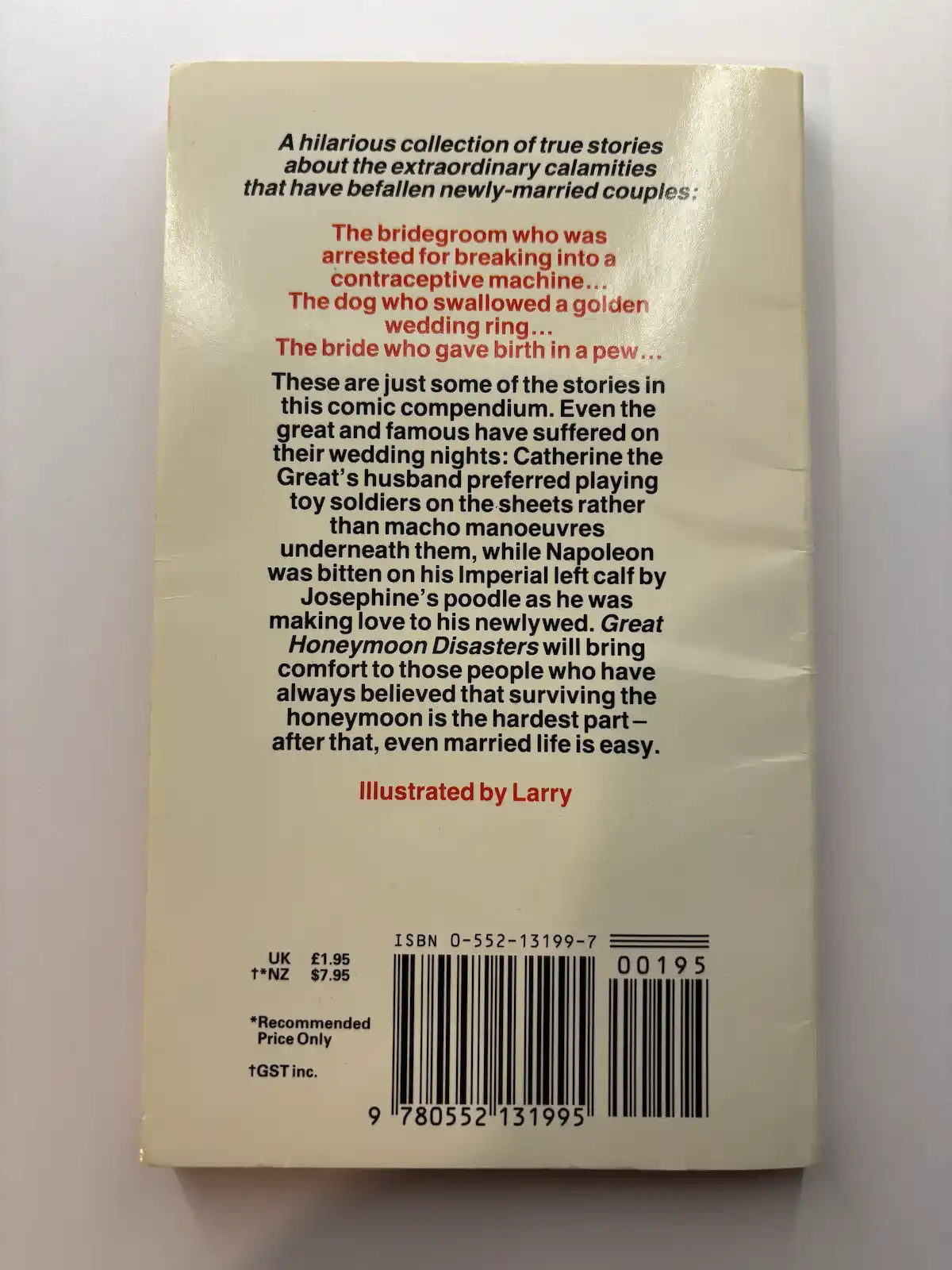 Great Honeymoon Disasters by Simon Welfare humour book back cover description 