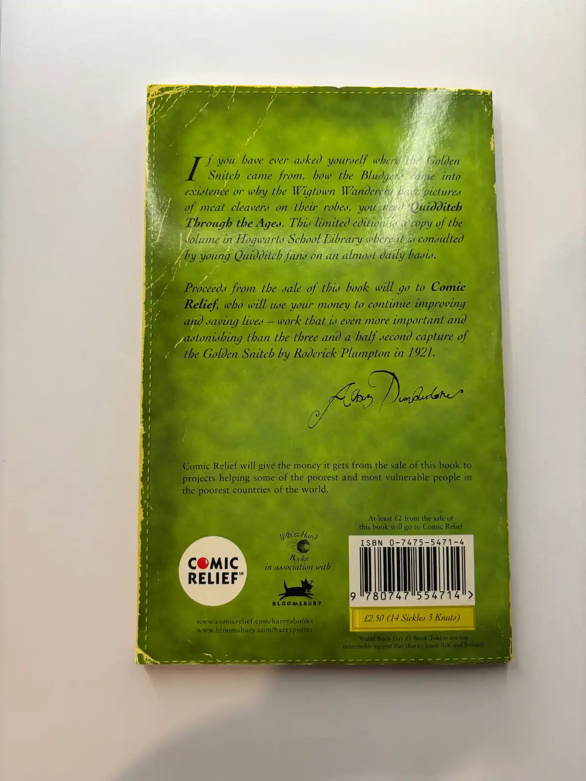 Quidditch Through The Ages by Kennilworthy Whisp children's book back cover description UK