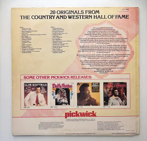 20 Originals from the Country and Western Hall of Fame vinyl LP back cover track listing UK