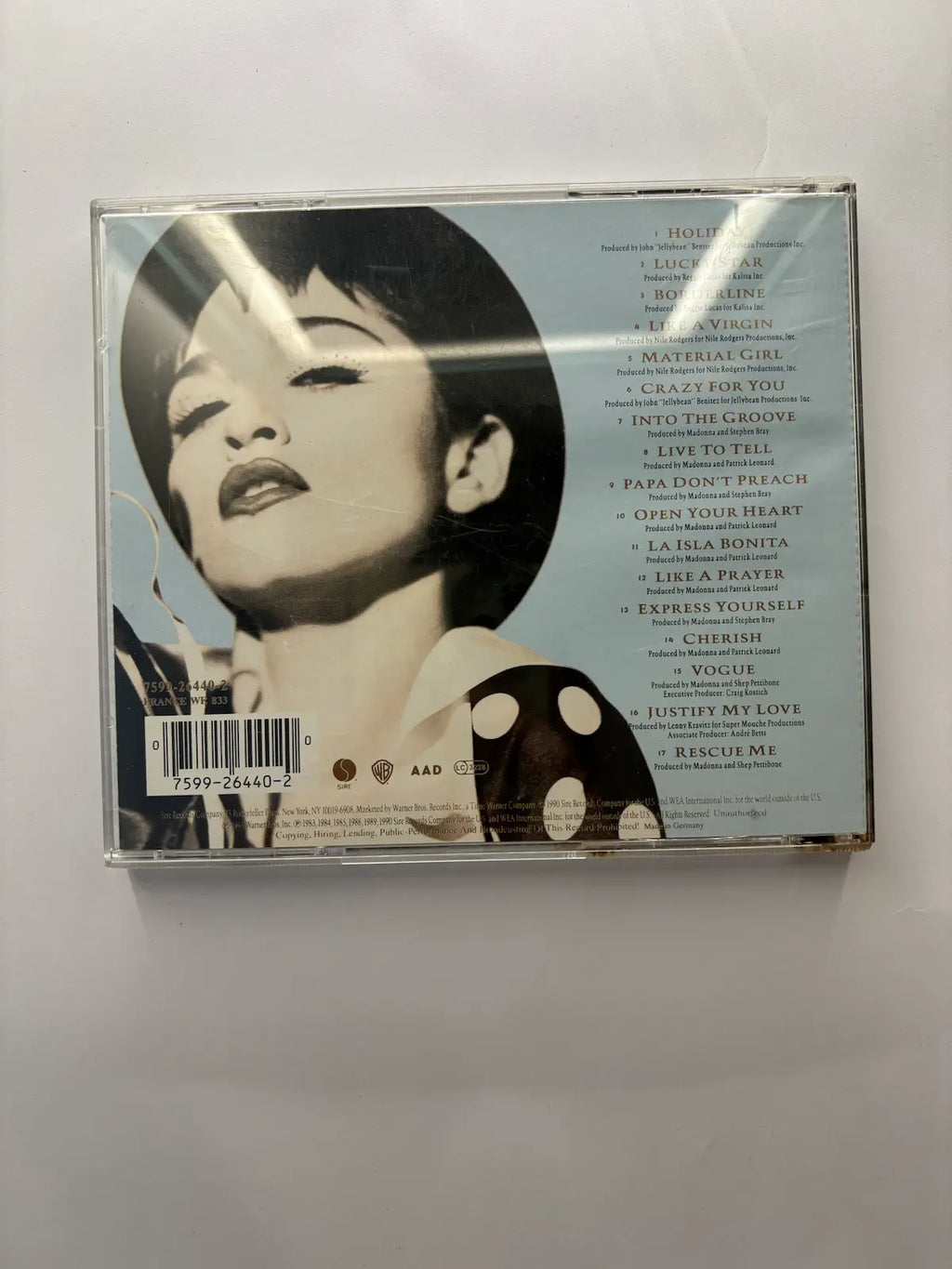 Madonna The Immaculate Collection CD back cover track listing UK