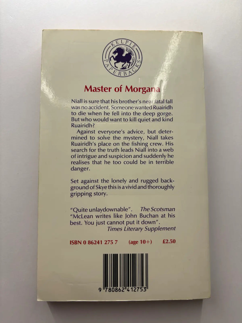 Master of Morgana by Allan Campbell McLean children's mystery book back cover description UK 