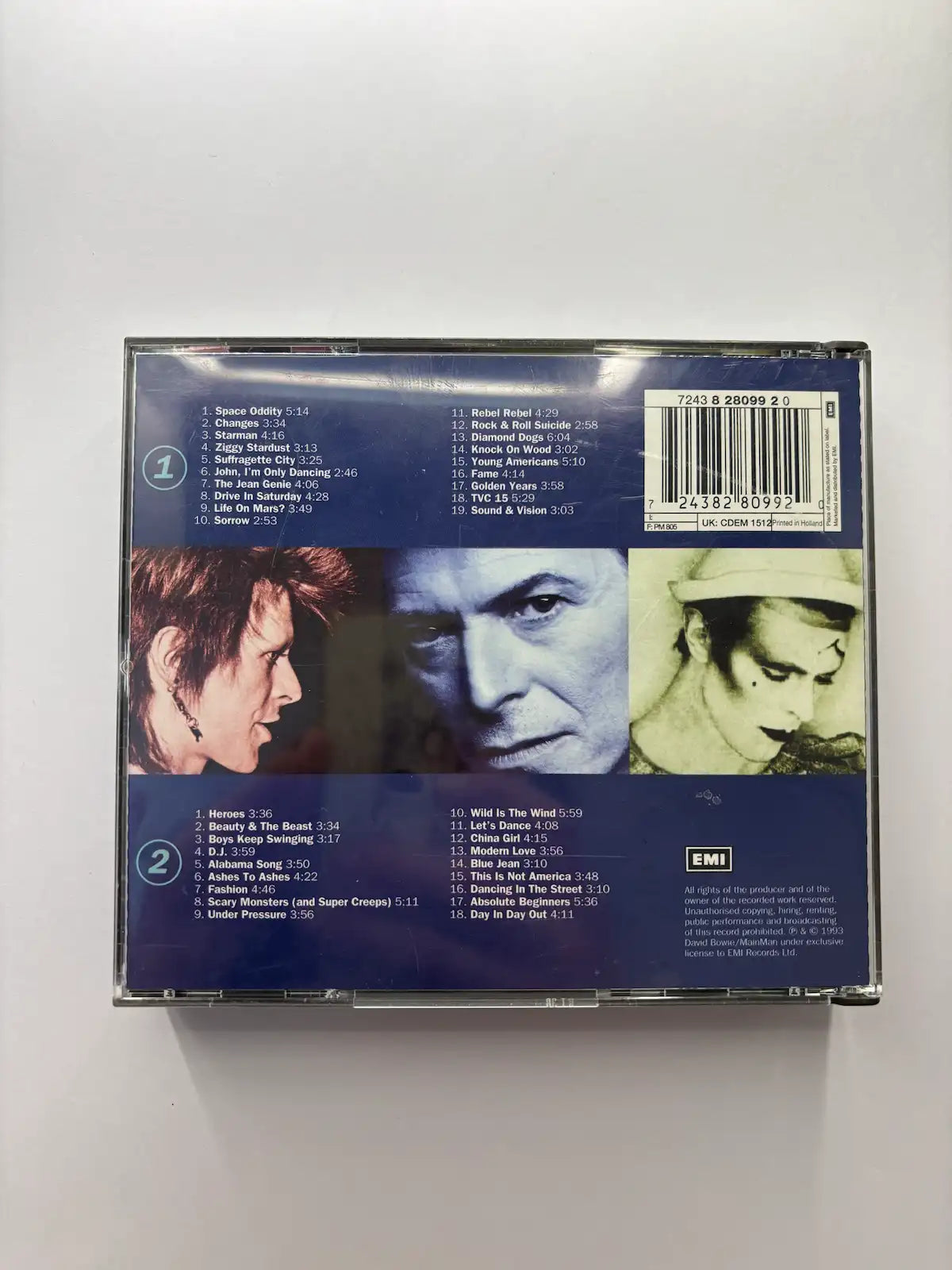 Bowie The Singles Collection CD back cover track listing UK
