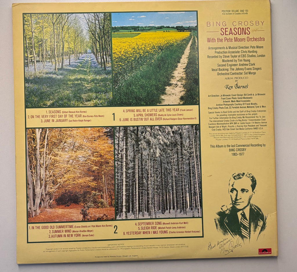 Bing Crosby Seasons vinyl LP back cover track listing 1977 UK
